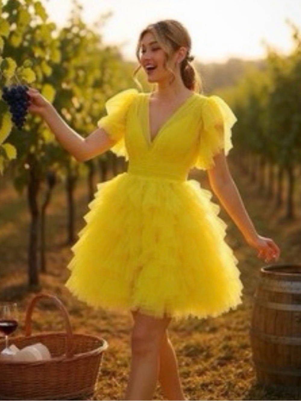 Mac Duggal Sunny Yellow Tulle Mini Dress